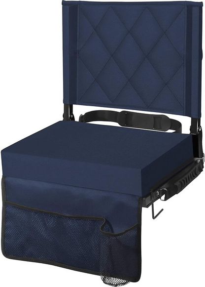 Folding Stadium Seat with Angled Back Support and Shoulder Strap, Padded Bleacher Chair