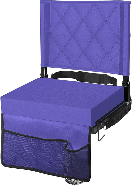 Folding Stadium Seat with Angled Back Support and Shoulder Strap, Padded Bleacher Chair