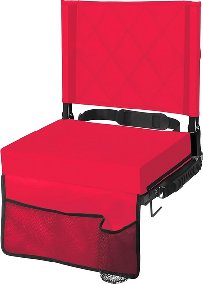 Folding Stadium Seat with Angled Back Support and Shoulder Strap, Padded Bleacher Chair