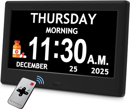 Digital Calendar Clock with Daily Activity Icons and Large Display for Seniors
