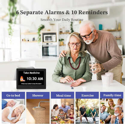 Digital Calendar Clock with Daily Activity Icons and Large Display for Seniors