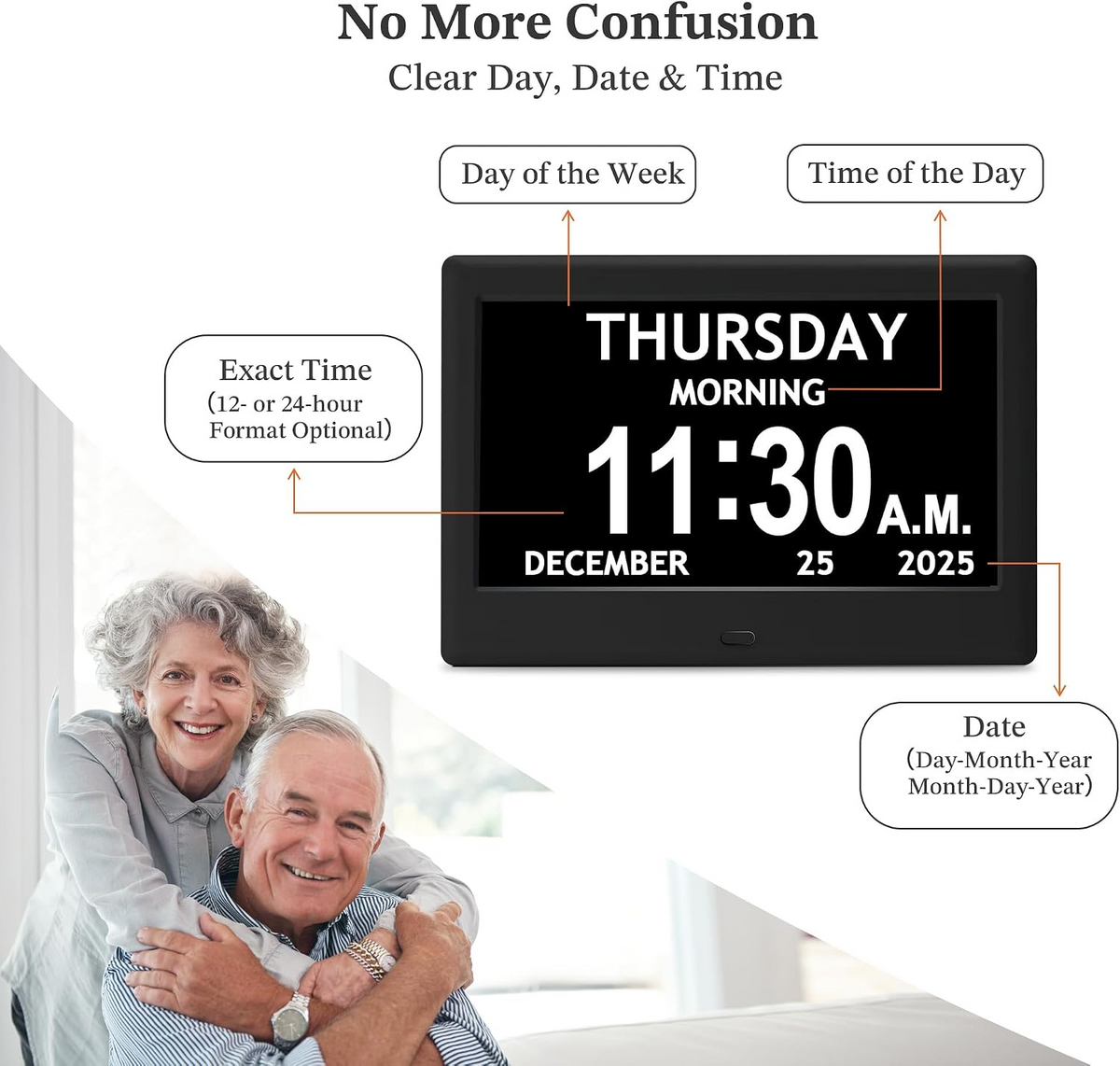 Digital Calendar Clock with Daily Activity Icons and Large Display for Seniors