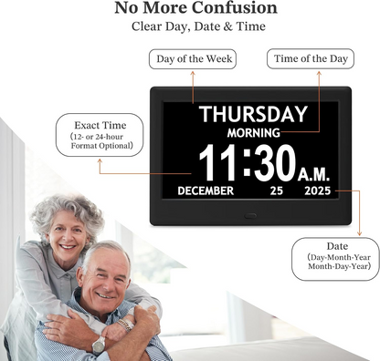 Digital Calendar Clock with Daily Activity Icons and Large Display for Seniors