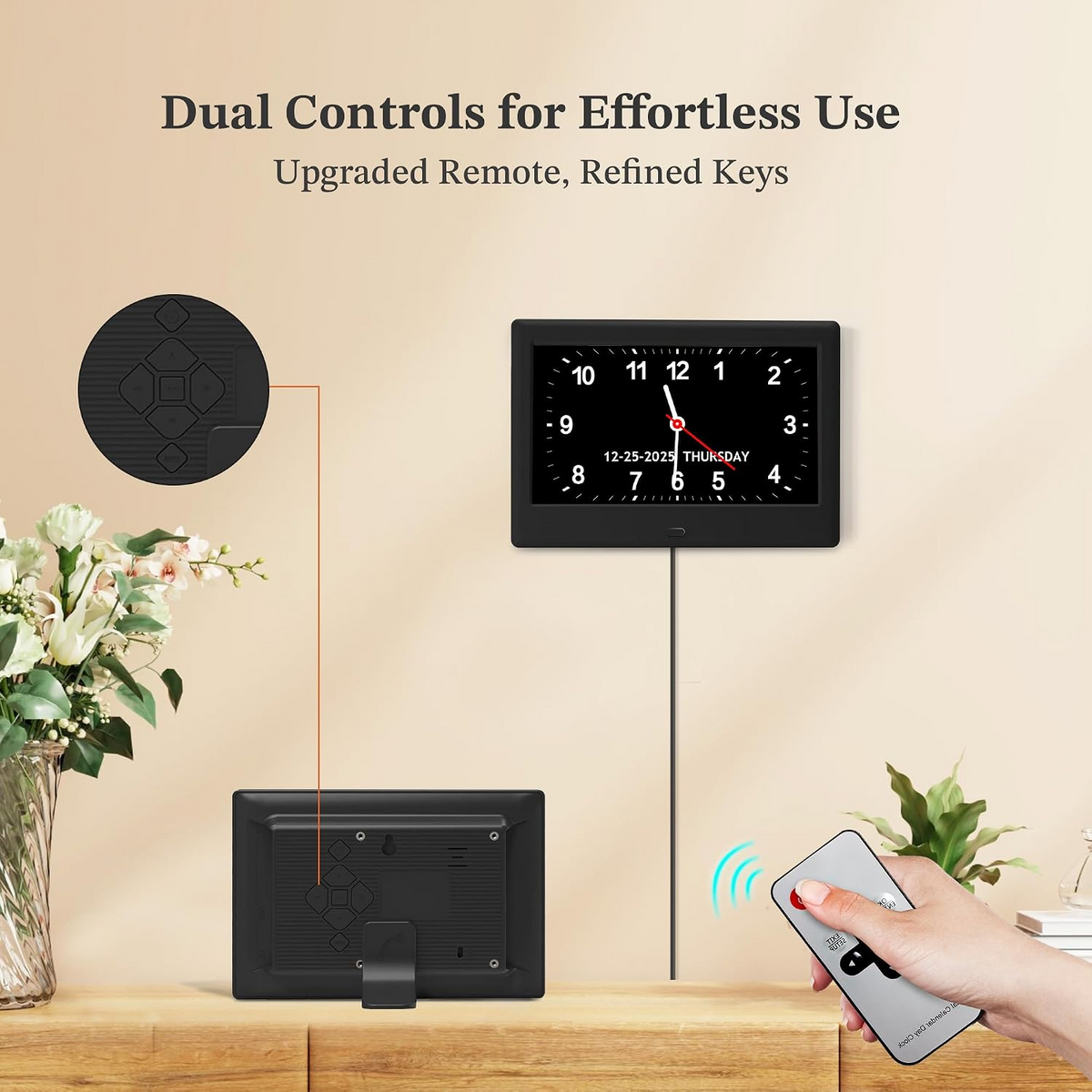 Digital Calendar Clock with Daily Activity Icons and Large Display for Seniors