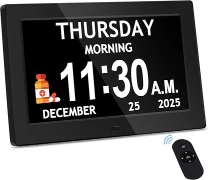 Digital Calendar Clock with Daily Activity Icons and Large Display for Seniors