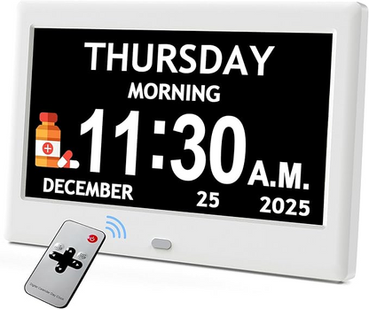Digital Calendar Clock with Daily Activity Icons and Large Display for Seniors
