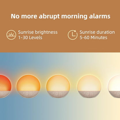 Sunrise Simulation Alarm Clock with Adjustable Brightness and Sunset Mode