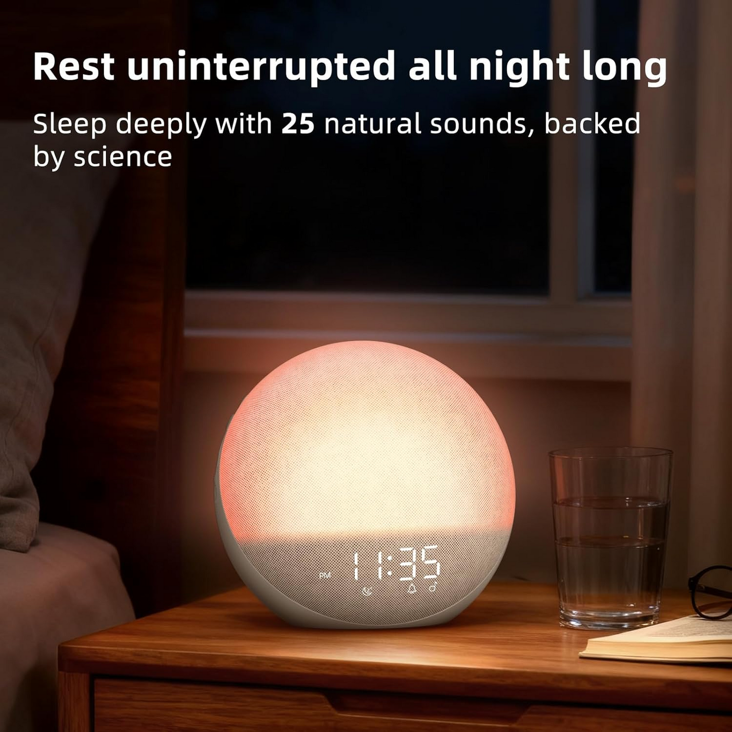 Sunrise Simulation Alarm Clock with Adjustable Brightness and Sunset Mode