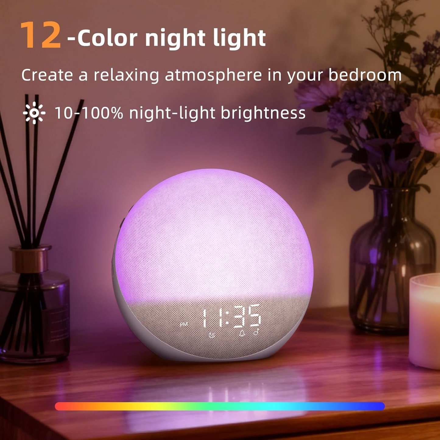 Sunrise Simulation Alarm Clock with Adjustable Brightness and Sunset Mode