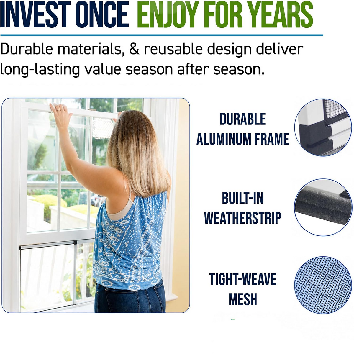 Expandable Window Screen with Fiberglass Mesh and Felt Weather Stripping, 15″ H × 21″–40″ W Pack of 2