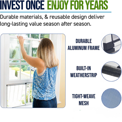 Expandable Window Screen with Fiberglass Mesh and Felt Weather Stripping, 15″ H × 21″–40″ W Pack of 2