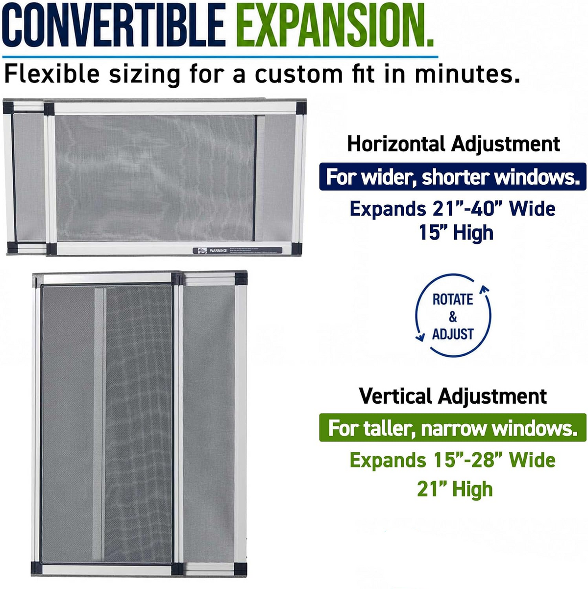 Expandable Window Screen with Fiberglass Mesh and Felt Weather Stripping, 15″ H × 21″–40″ W Pack of 2