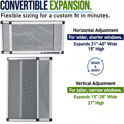 Expandable Window Screen with Fiberglass Mesh and Felt Weather Stripping, 15″ H × 21″–40″ W Pack of 2
