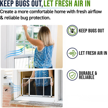Expandable Window Screen with Fiberglass Mesh and Felt Weather Stripping, 15″ H × 21″–40″ W Pack of 2