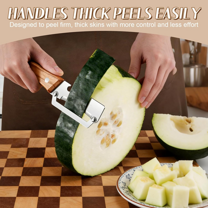Wide Blade Vegetable Peeler with Wooden Handle and Julienne Edge, 3-in-1 Function