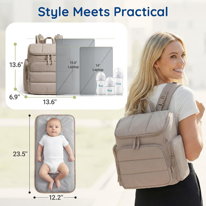 Diaper Bag Backpack with Insulated Bottle Pockets and Stroller Attachment Straps, Wide Top Opening