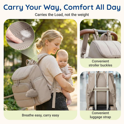 Diaper Bag Backpack with Insulated Bottle Pockets and Stroller Attachment Straps, Wide Top Opening