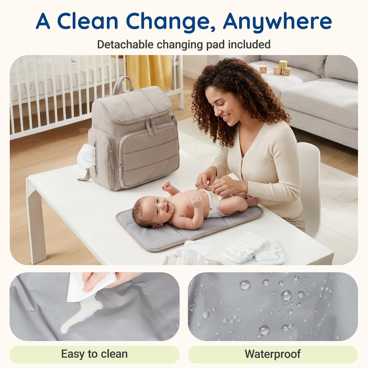 Diaper Bag Backpack with Insulated Bottle Pockets and Stroller Attachment Straps, Wide Top Opening