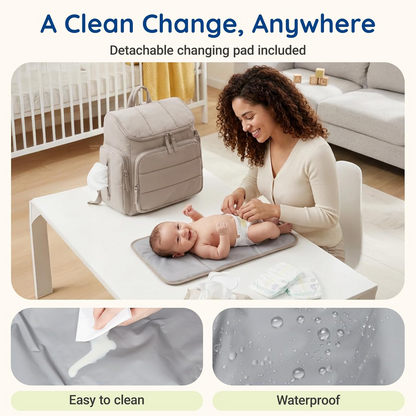 Diaper Bag Backpack with Insulated Bottle Pockets and Stroller Attachment Straps, Wide Top Opening