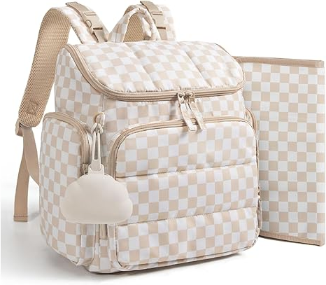 Diaper Bag Backpack with Insulated Bottle Pockets and Stroller Attachment Straps, Wide Top Opening