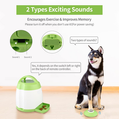 Interactive Dog Treat Dispenser with Remote Control and Dual Power, Puzzle Toy for Indoor Outdoor Play