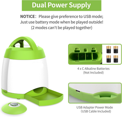 Interactive Dog Treat Dispenser with Remote Control and Dual Power, Puzzle Toy for Indoor Outdoor Play