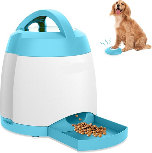 Interactive Dog Treat Dispenser with Remote Control and Dual Power, Puzzle Toy for Indoor Outdoor Play