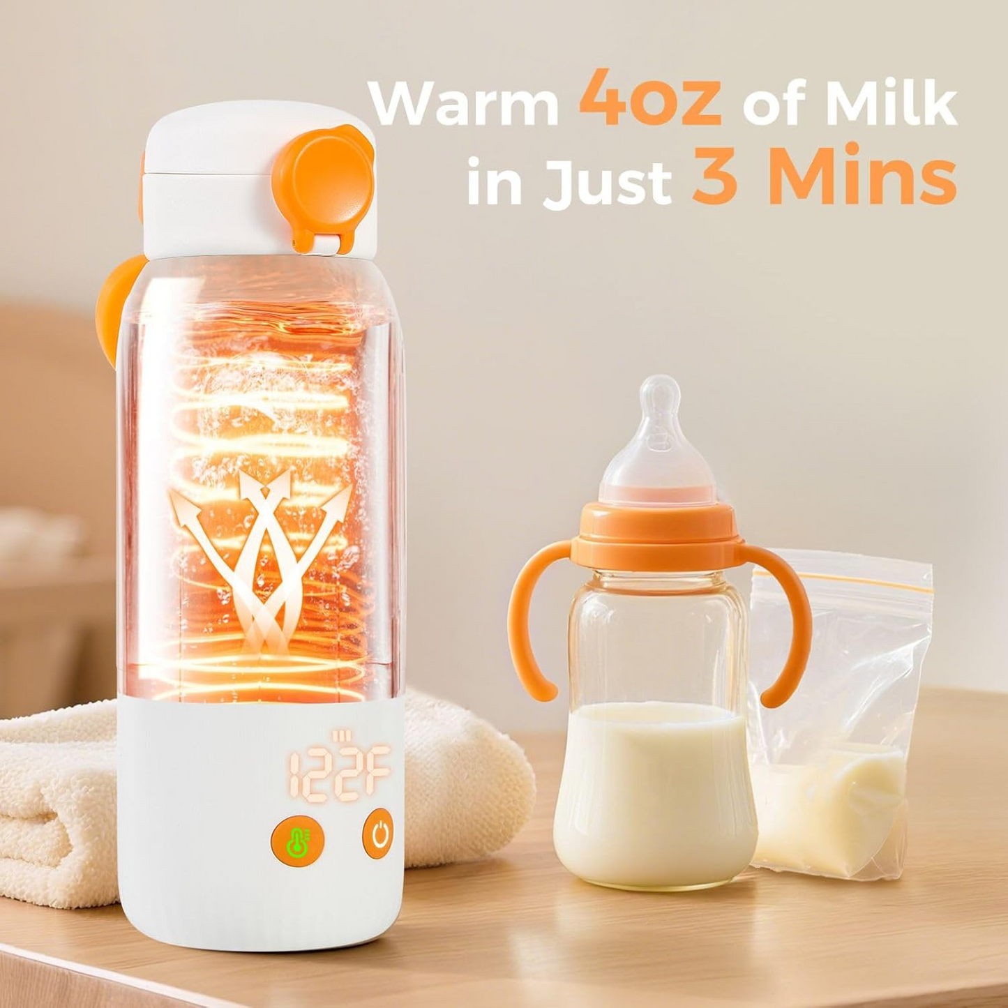 Bottle Warmer with Auto Temperature Shutoff and 12ft Power Cord for 8oz Bottles