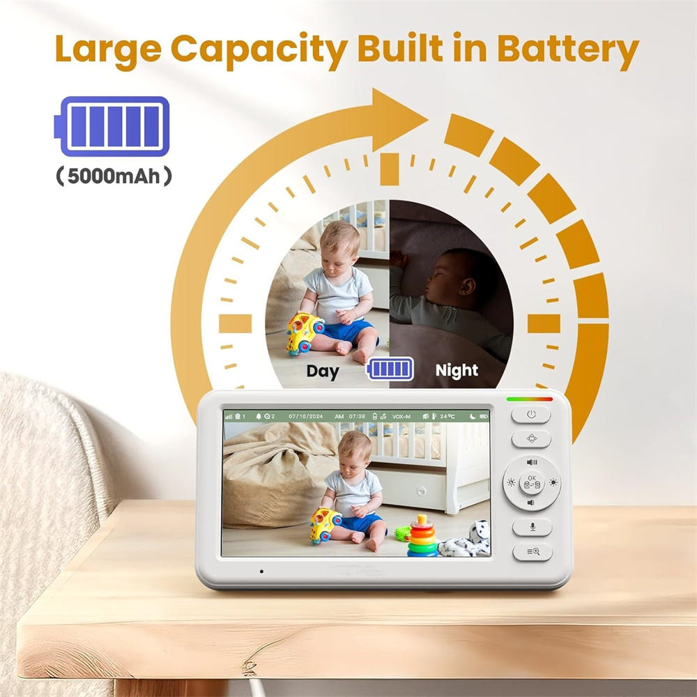 Baby Monitor with 5-Inch HD Screen, Two-Way Talk and Temperature Alerts, 1000ft Range