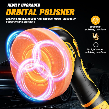 Battery Powered Orbital Buffer for Auto Paint Correction with Multiple Foam Pads