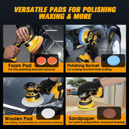 Battery Powered Orbital Buffer for Auto Paint Correction with Multiple Foam Pads