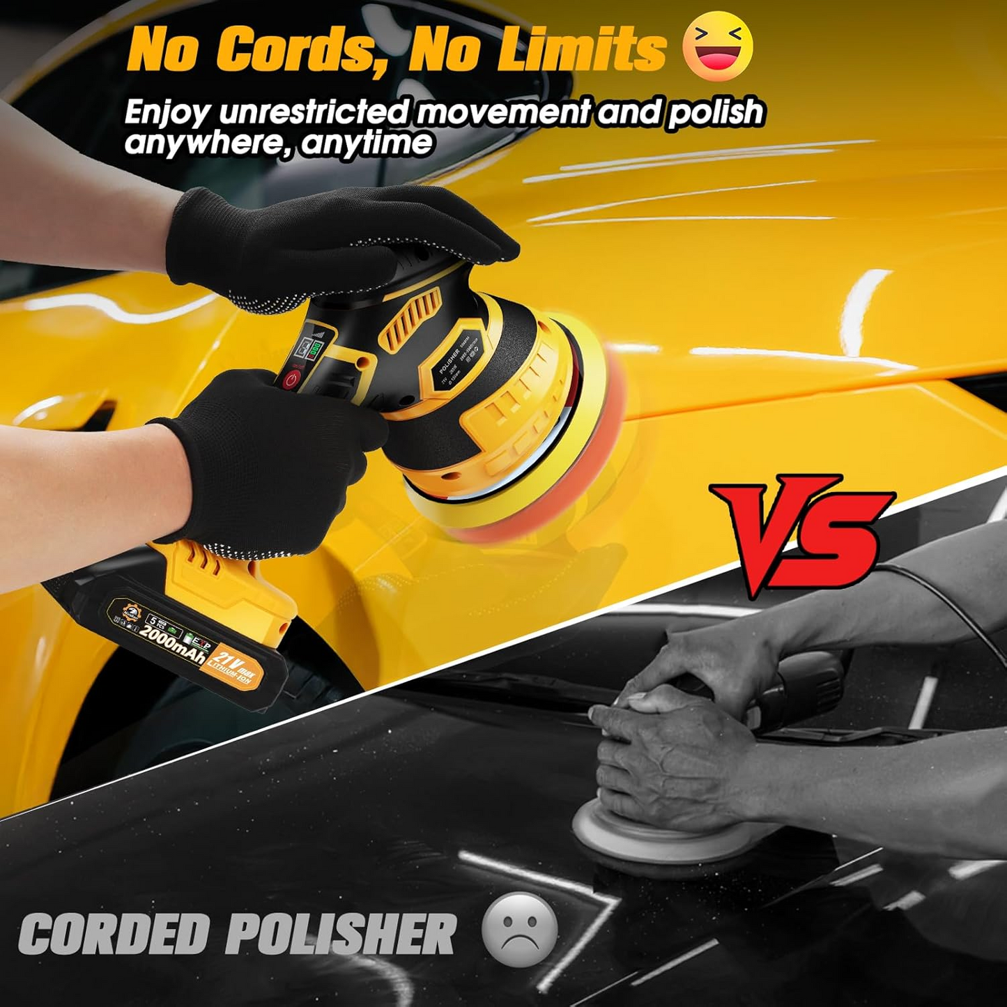 Battery Powered Orbital Buffer for Auto Paint Correction with Multiple Foam Pads
