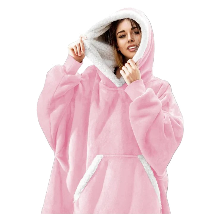 Wearable Blanket Hoodie with Front Pocket and Extended Sleeves for Adults