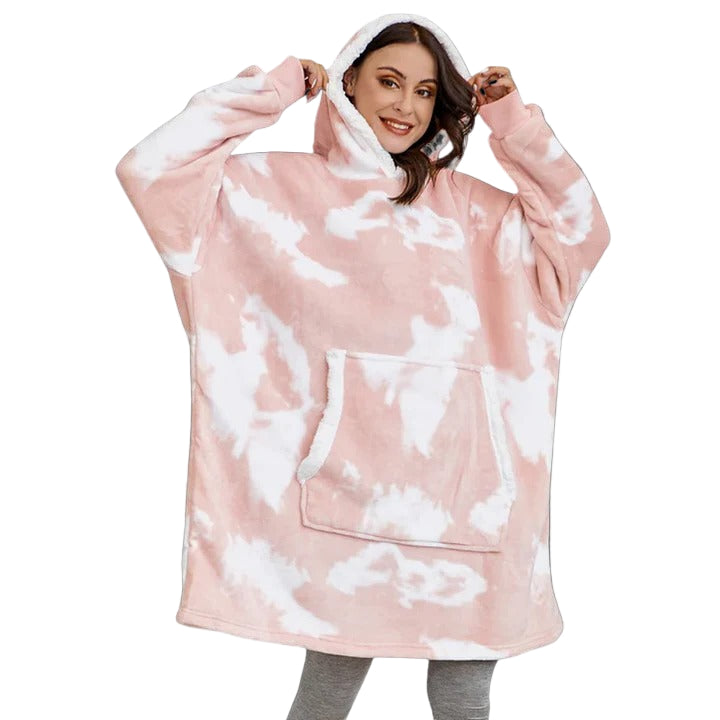 Wearable Blanket Hoodie with Front Pocket and Extended Sleeves for Adults