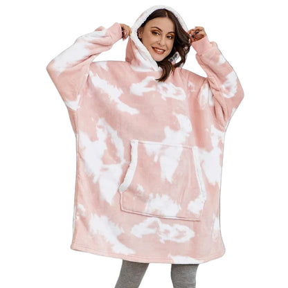 Wearable Blanket Hoodie with Front Pocket and Extended Sleeves for Adults