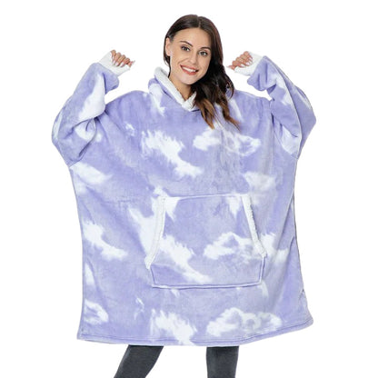 Wearable Blanket Hoodie with Front Pocket and Extended Sleeves for Adults
