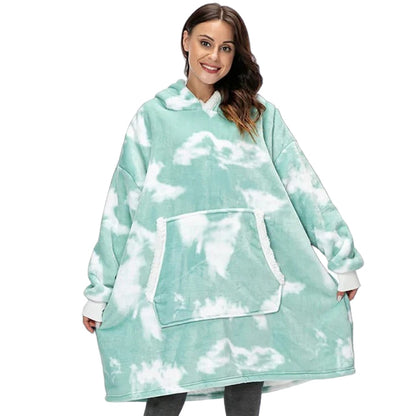 Wearable Blanket Hoodie with Front Pocket and Extended Sleeves for Adults