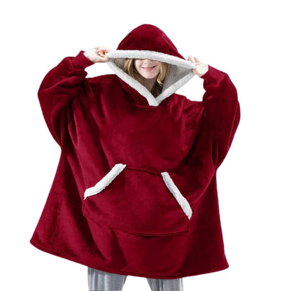 Wearable Blanket Hoodie with Front Pocket and Extended Sleeves for Adults