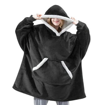 Wearable Blanket Hoodie with Front Pocket and Extended Sleeves for Adults