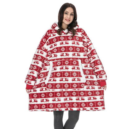 Wearable Blanket Hoodie with Front Pocket and Extended Sleeves for Adults