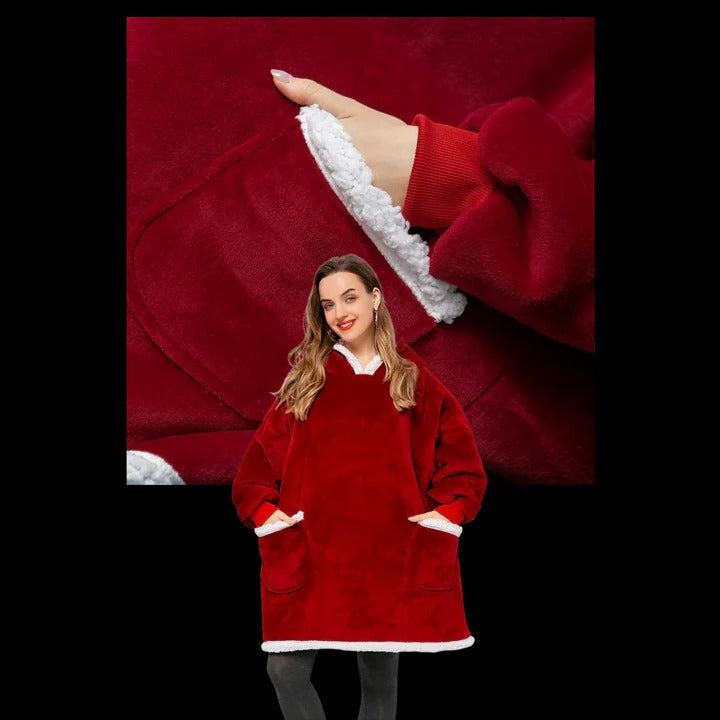 Wearable Blanket Hoodie with Front Pocket and Extended Sleeves for Adults