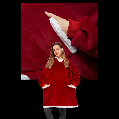 Wearable Blanket Hoodie with Front Pocket and Extended Sleeves for Adults