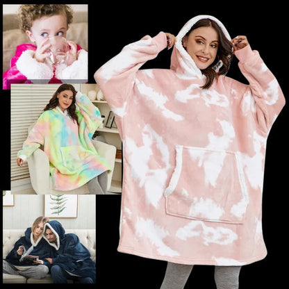 Wearable Blanket Hoodie with Front Pocket and Extended Sleeves for Adults
