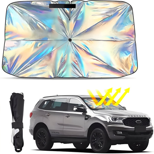 Foldable Windshield Sun Shade with Reflective Coating and Metal Frame for Cars