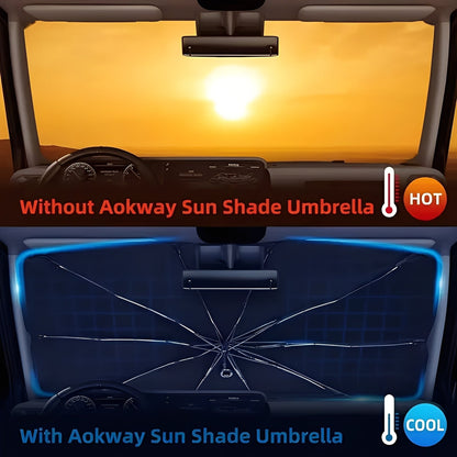 Foldable Windshield Sun Shade with Reflective Coating and Metal Frame for Cars