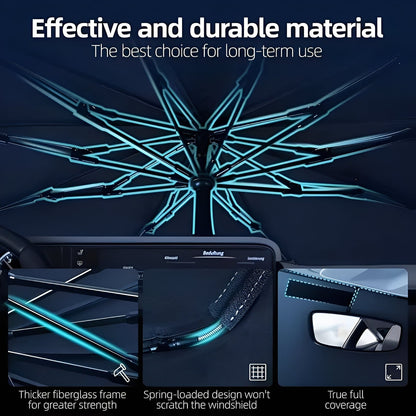 Foldable Windshield Sun Shade with Reflective Coating and Metal Frame for Cars