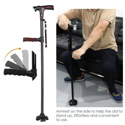 Collapsible Height Adjustable Mobility Cane with Integrated Light and Emergency Alert