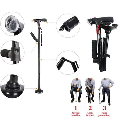 Collapsible Height Adjustable Mobility Cane with Integrated Light and Emergency Alert