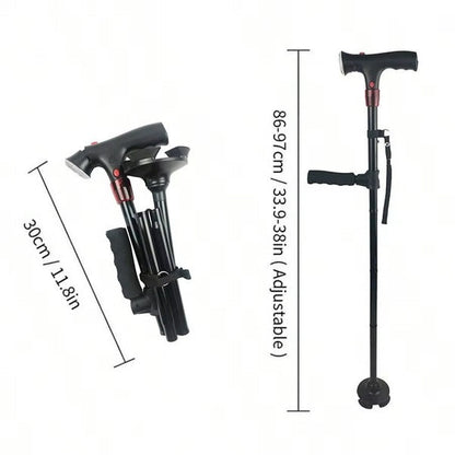 Collapsible Height Adjustable Mobility Cane with Integrated Light and Emergency Alert