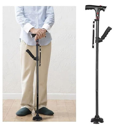 Collapsible Height Adjustable Mobility Cane with Integrated Light and Emergency Alert